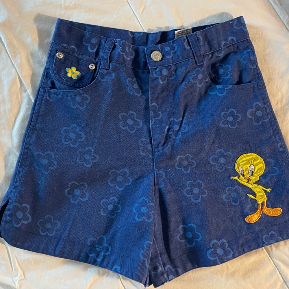 Vintage Denim Looney Tunes Tweety Kids Blue Cartoon Character Shorts size 12